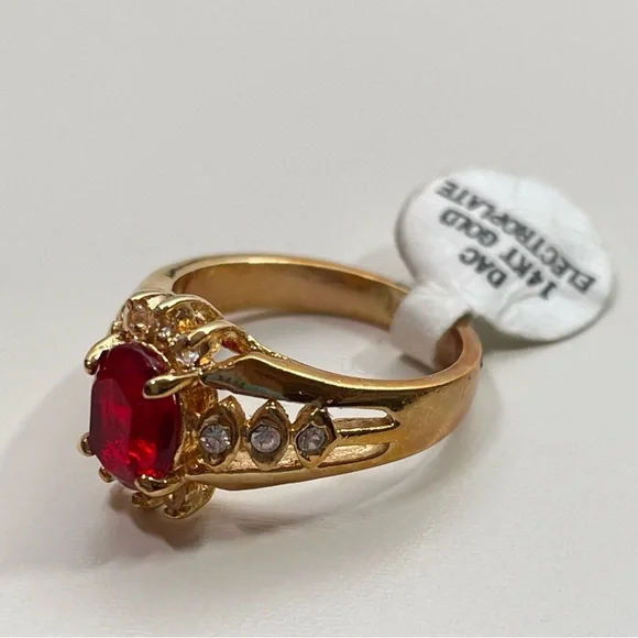 NWT DAC 14K GOLD Electroplated Red Rhinestone Gifting Christmas Holiday Ring - Picture 6 of 7
